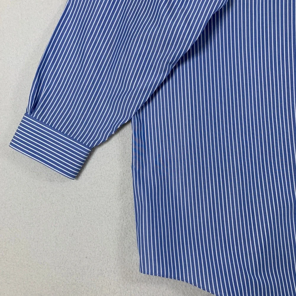 Brooks Brothers Men 17.5 2-3 Blue White Stripe Button Down Shirt Non Iron Cotton